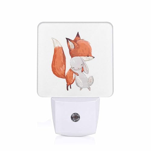 Image of LED Night Light,Fox and Hare LED Night Light Plug into Wall with Dusk to Dawn Light Sensor White Energy Efficient Nightlight for Bedroom Bathroom Hallway Living Room Kitchen