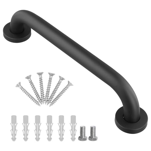 QWORK® 30CM Barra Agarre para Baño, Asidero Ducha Acero Inoxidable Negro con Tornillos Ocultos, para Baño, Cocina, Escaleras