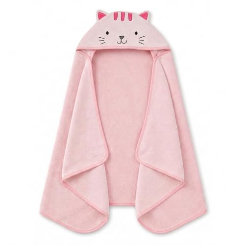 Image of Delta Children Kids Hooded Bath Towel with Pockets - Super Soft and Absorbent- Great Gift for Boys and Girls, Pink Cat