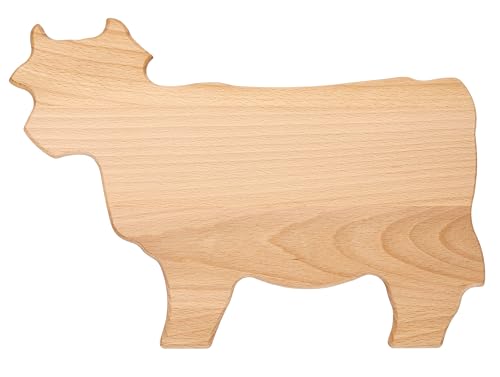 EVERYJOY Servierbrett aus Buchenholz Schneidbrett Frühstücksbrett zum Schneiden und Servieren (Kuh, 30 x 20 x 0,9 cm)