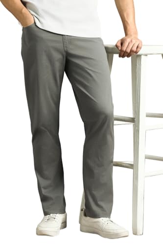 Image of Louis Philippe Men's Slim Fit 5 Pocket Made of Stretch Fabric Solid Casual Trouser