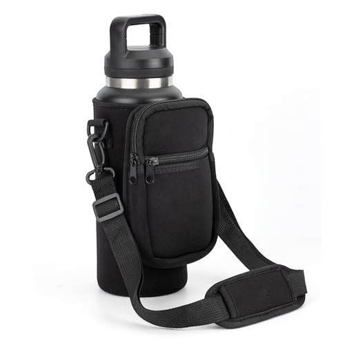 Ajrwiiy Water Bottle Carrier Bag for YETI Rambler 46/36oz Bottle - Water Bottle Holder with Strap Adjustable Shoulder Sling Bag with 2 Pocket for Travel Hiking