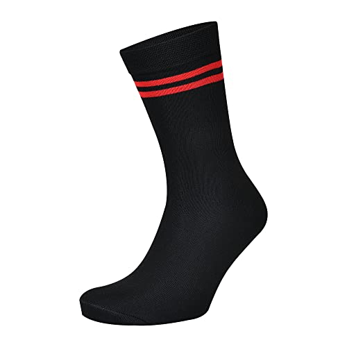 Image of Black with Red Stripes Calf Length Cotton School Socks For Boys & Girls (Pack of 5 Pairs)