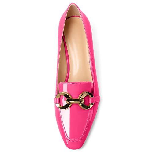 Soireelady Women’s Kitten Heel Pumps Square Toe Low Heel Shoes Metal Buckle Design Slip On Heels Classic Retro Comfort Office Formal Shoes 2Inch3