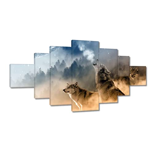 Tableau loup hurlant lune 200x100 cm pour habiller un grand mur vide