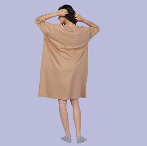 Image of LAMA STORE Women's Printed Oversized T-Shirt Dress, Cotton, 3 /4 Sleeve Length, Casual Loose Fit, Comfort Wear Extra Comfy Oversized Printed Pocket T-Shirt Dress