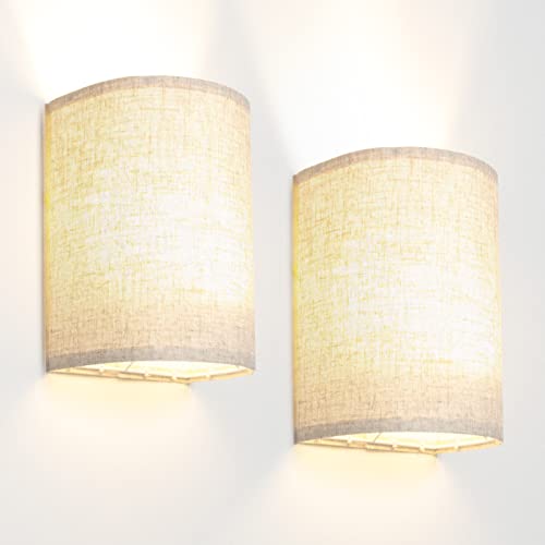 Dexnump Battery Operated Wall Sconces Set of Two, 18 RGB Colors Changeable Dimmable Wall Light with Remote Control Height Fabric Sconces Wall Lighting Wall Lamp for Bedroom (Battery Operated)