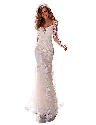 Stylefun Lace Beach Boho Wedding Dresses for Bride 2025 Long Bohemian Mermaid Bridal Gowns for Women MR46