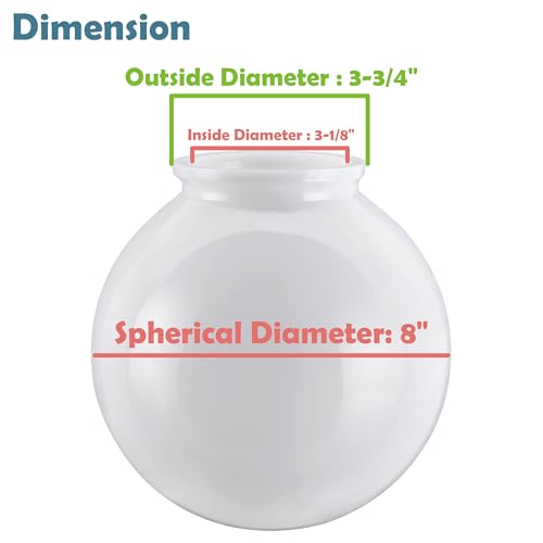 Image of Aspen Creative 28002-41, 8 inch White Acrylic Replacement Lamp Post Globe with 3-3 /4 inch Fitter Neck