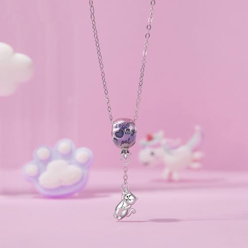 Dije de gato volador en plata de ley 925 con globo morado para pulseras 4