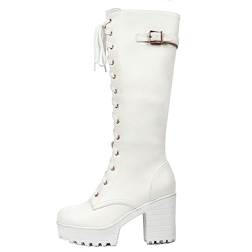 Image of Parisuit Women's Knee High Goth Platform Boots Lace Up Combat Boots