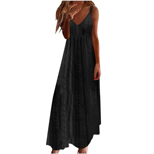 Sommerkleid Damen Elegant, Lang Spaghettiträger-Kleid, Maxi Damen Kleider Trägerkleid Sommer Einfarbig Boho Kleid 90er Leicht Sommerkleider Sexy...