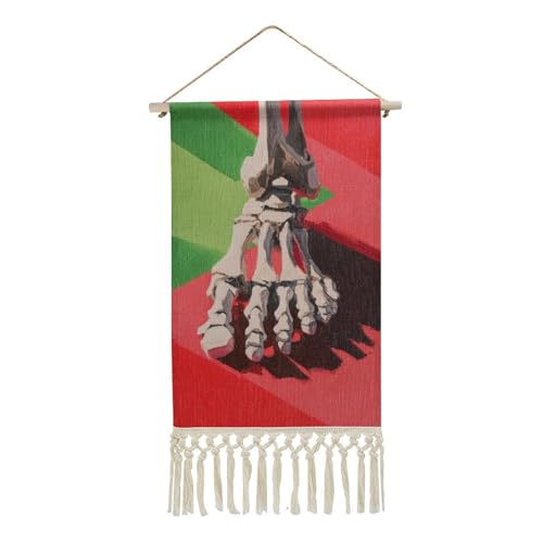 Jubonexis Arazzo da parete in lino, poster vintage da parete con nappe e asta in legno