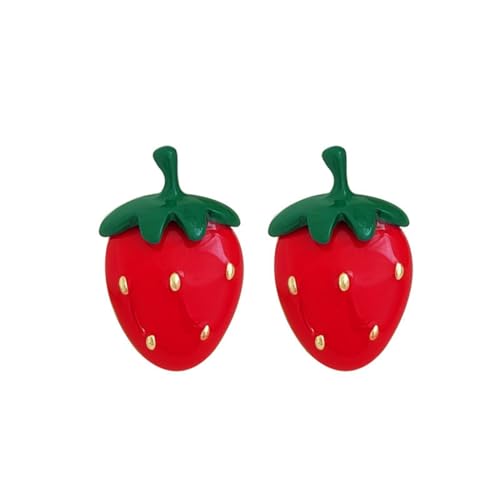 Image of Cute Strawberry Stud Earrings Fruits Small Stud Earrings Red Enamel Lifelike Strawberry Earrings Summer Birthday Jewelry Gifts for Girls