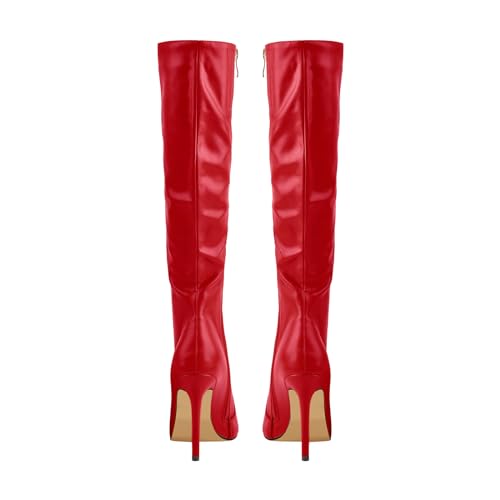 Image of LISHAN Women's Pointed Toe Under the Knee High Boots Stiletto High Heels