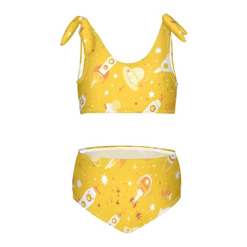 KLL Cartoon Space Pattern Rockets Girls 2 Piece Bikini Sets Quick-Dry Beach Swimsuit Bathing Suit