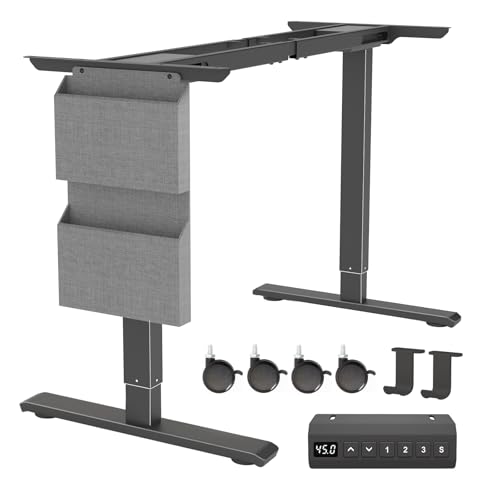Image of Dual Motor Standing Desk Frame Electric Adjustable Legs, Workstation Standing Desk Legs, with Storage Bag, Headphone Hook, and Caster Wheels