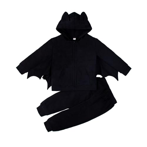 Magic Park 12M-8Y Baby Halloween Clothes Toddler Bat Outfits Kid Halloween Clothing Boy Girl Bat Hooded Tops Pants Winter Set (2-3 Years Black Hooded)