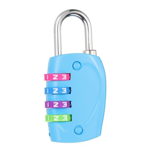 Image of PATIKIL Combination Lock, 4 Digit Outdoor Padlock Waterproof Locker Lock for Luggage Suitcase, Gym Locker, Fence, Filing Cabinets, Toolbox, Gate, Blue with Colorful Wheel