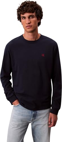 Calvin Klein LS Easy Monogram Tee LV04RD247G T-Shirt da Uomo, Blu (Zaffiro Scuro), XS, Blu (Zaffiro Scuro), XS