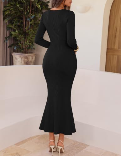 MEROKEETY Women's Long Sleeve Bodycon Work Business Dress, Black M - image 6