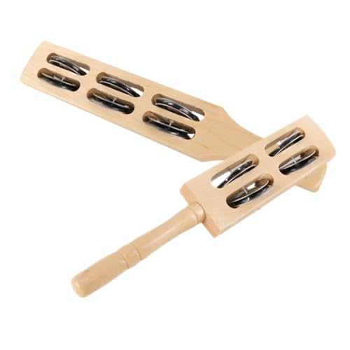 STOBOK 2個 音楽教材 ジングルスティックシェイカー ハンドベル ベビーミュージカルおもちゃ 楽器 子供用リズムスティック ノイズメーカー 木製ハンドルベル ステンレス鋼