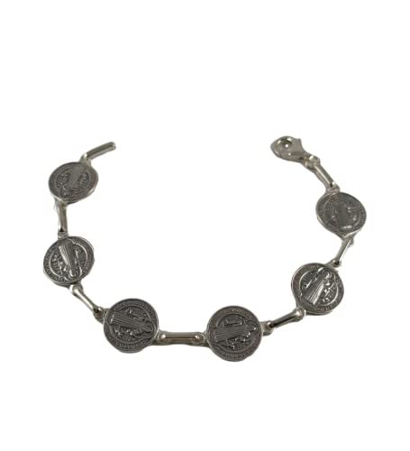 Pulsera plata 1º ley 6 monedas San Benito 19cm