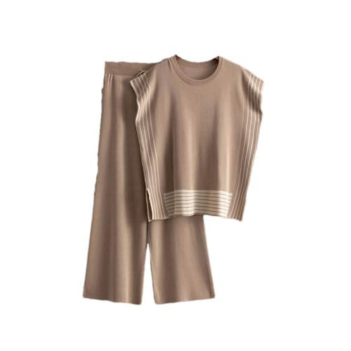Conjunto de dos piezas para mujer de punto: camiseta de rayas y pantalón holgado diario