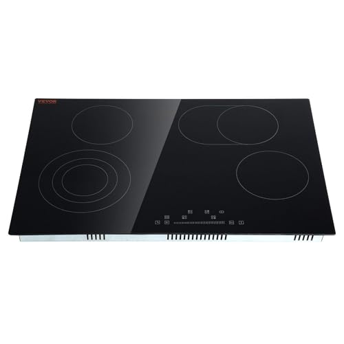 VEVOR Built in Electric Stove Top, 30 inch 4 Burners Ceramic Cooktop, 240V Glass Radiant Cooktop with Sensor Touch Control, Timer & Child Lock Included, 9 Power Levels for Simmer Steam Slow Cook Fry