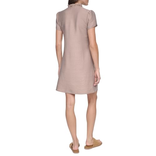 Image of DKNY Women's Front Tie Ruffle Neckline Trapeze Dress