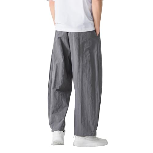 Tripleberly Casual Beach Pants for Men Summer Harem Baggy Pants with Pockets Elastic Drawstring Waist Wide Leg Yoga Trousers3