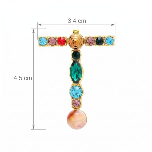 Image of Initial Brooch Pins A-Z 26 Letters Brooches For Women Colorful Enamel Alphabet Pin Pearl Crystal Lapel Pin