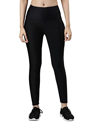 Image of GO COLORS Solid Nylon Stretch Ankle Length Training Tights | High Rise, Side Pockets
