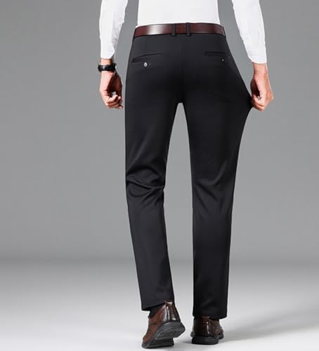 Men's Elastic Suit Pants Casual High Waist Straight Loose Wide Leg Solid Color Business Trousers with Pockets3