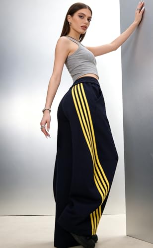 Image of EMMIOL Women's Y2K Baggy Barrel Striped Sweatpants High Waisted Wide Leg