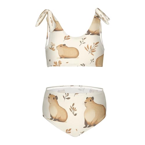 Capybara Capibara Animal Autumn Leaf Girls Tankini Swimsuit Kids Bikini Sets 2 Pcs Bathing Suit 3T
