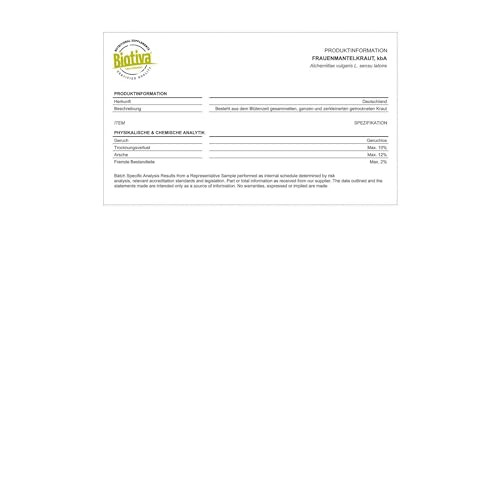 Biotiva Organic Lady's Mantle herb 70g - Alchemilla - Recommended from Midwifes - Packed and Controlled in Germany (DE-ECO-005)