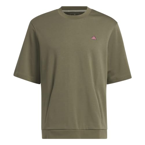adidas Men's Essentials Single Jersey Linear Embroidered Logo Tee, Olive Strata, L
