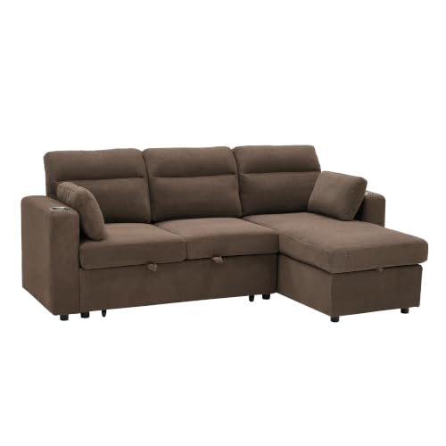 Image of KEIKI 82.5 inch Sleeper L Shaped Sofa with Pull Out Bed,