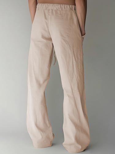 Image of PIDOGYM Mens Cotton Linen Pants, Summer Beach Pants Casual Loose Fit with Elastic Waist Drawstring