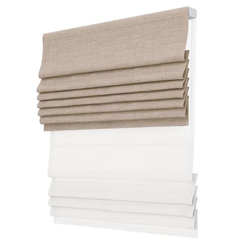 SLKWDOBD Day Night Roman Shades, 2 in 1 Blackout & Light Filtering, Cordless Linen Roman Blinds for Windows, UV and Privacy Protection, Noise Reduction, Thermal Insulation, Light Brown, Custom Size
