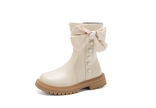 Girl's Waterproof Bowknot Mid Calf Side Zipper Winter Outdoor Boots for Toddler/Little Kid/Big Kid