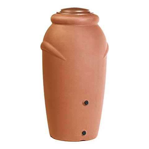 Regentonne 210l Terrakotta inkl. Blumentopf Aufsatz Regenfass Wassertank Cover