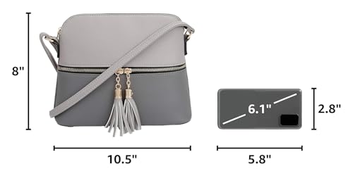 Image of SG SUGU Lunar Lightweight Medium Dome Crossbody Bag Shoulder Bag with Tassel | Zipper Pocket | Adjustable Strap