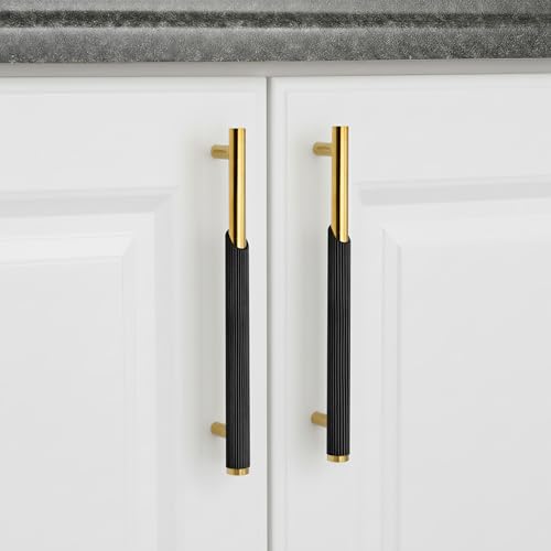 Image of Plantex Stainless Steel & Aluminium Cabinet Handle /160mm Wardrobe Door Handle /Cupboard Pull-Push Handles for Home /Office - Pack of 2 (Black & Gold)