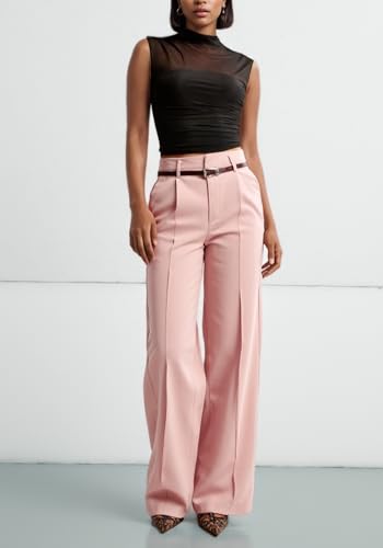 NRTHYE Business Casual Pants for Women High Waisted Straight Wide Leg Work Trousers Dress Suit Pants with Pockets4