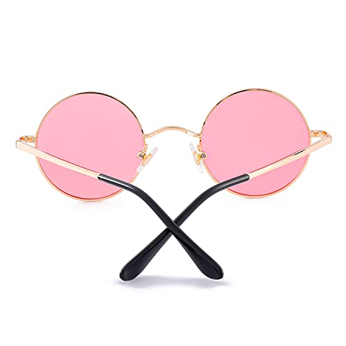 Image of Red Lens Circle Glasses Small Round Polarized Sunglasses for Women Men Retro Hippie Style Circle Sun Glasses
