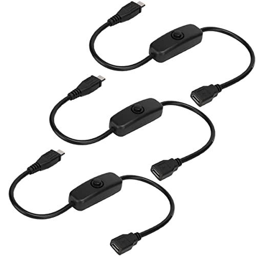 Greluma 3 Pcs Interruptor de Encendido,Interruptor de Encendido Micro USB,Interruptor de Cable Push On Off Compatible con Raspberry Pi 3 Modelo B/B +,Pi 2 B,Pi 1 B +,Pi Zero,Smartphone,Tableta
