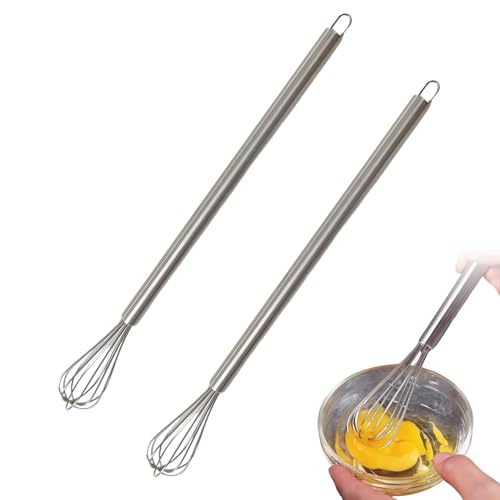 Lot de 2 petits fouets en acier inoxydable - Mini fouet pour tasses, fouet robuste - Petit pour faire mousser et battre la crème