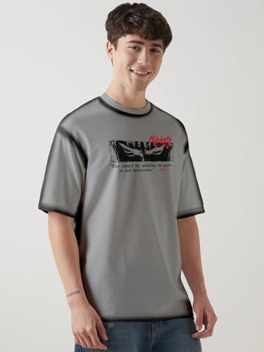 Image of Berserk Guts Wrath Printed Anime Oversized T-Shirt - Steel Grey
